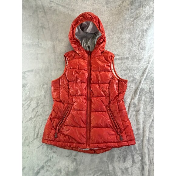 Tangerine Vest women's small orange puffer lined w/ hoodie and pockets full Zip - Picture 1 of 7